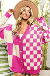 BiBi Button Up Checkered Contrast Cardigan - SwagglyLife Home & Fashion