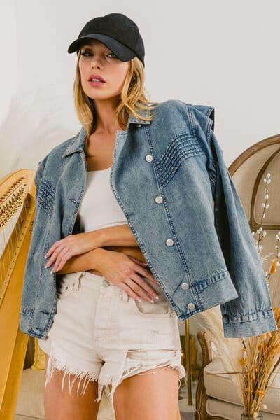 BiBi Button Up Long Sleeve Denim Jacket - SwagglyLife Home & Fashion