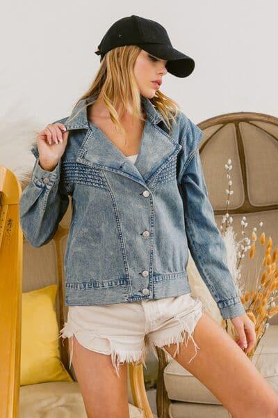 BiBi Button Up Long Sleeve Denim Jacket - SwagglyLife Home & Fashion