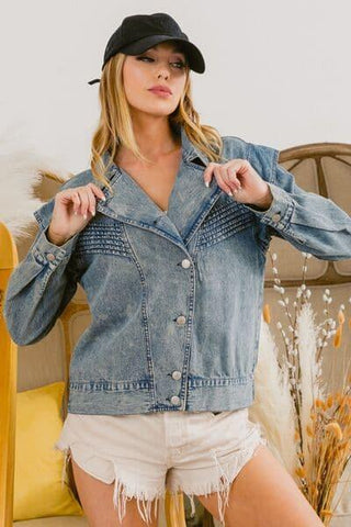 BiBi Button Up Long Sleeve Denim Jacket - SwagglyLife Home & Fashion