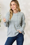 BiBi Cable Knit Round Neck Sweater - SwagglyLife Home & Fashion