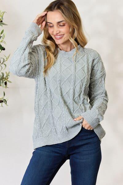 BiBi Cable Knit Round Neck Sweater - SwagglyLife Home & Fashion