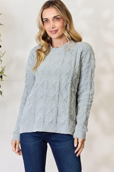 BiBi Cable Knit Round Neck Sweater - SwagglyLife Home & Fashion