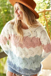 BiBi Color Block Openwork Long Sleeve Sweater - SwagglyLife Home & Fashion