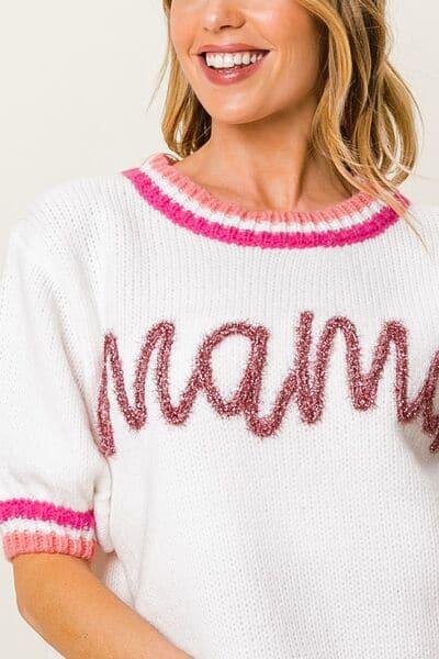 BiBi MAMA Contrast Trim Short Sleeve Sweater - SwagglyLife Home & Fashion