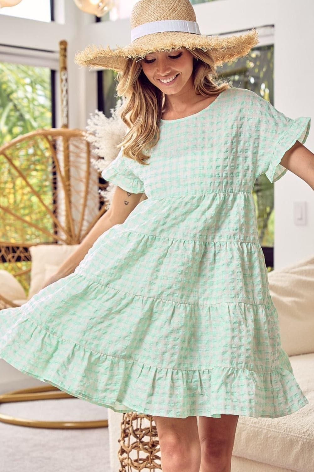 BiBi Ruffled Hem Short Sleeve Tiered Dress - SwagglyLife Home & Fashion