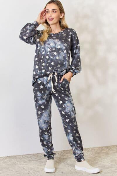 BiBi Star Pattern Long Sleeve Top and Drawstring Pants Set - SwagglyLife Home & Fashion
