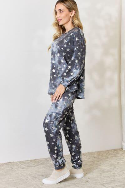 BiBi Star Pattern Long Sleeve Top and Drawstring Pants Set - SwagglyLife Home & Fashion