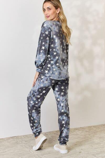 BiBi Star Pattern Long Sleeve Top and Drawstring Pants Set - SwagglyLife Home & Fashion