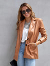 Brenda Faux Leather Button Up Long Sleeve Blazer - SwagglyLife Home & Fashion