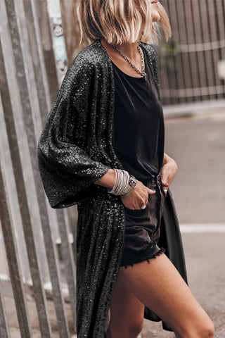 Sequin Open Front Duster Cardigan - SwagglyLife Home & Fashion