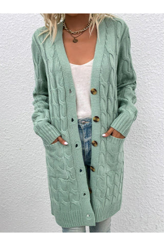 Cable-Knit Button Down Cardigan with Pockets, Multiple Colors - SwagglyLife Home & Fashion