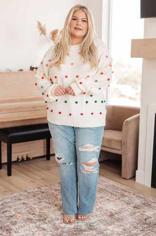 Candy Buttons Pom Detail Sweater - SwagglyLife Home & Fashion