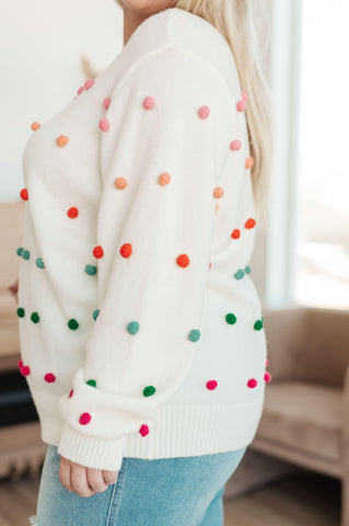 Candy Buttons Pom Detail Sweater - SwagglyLife Home & Fashion