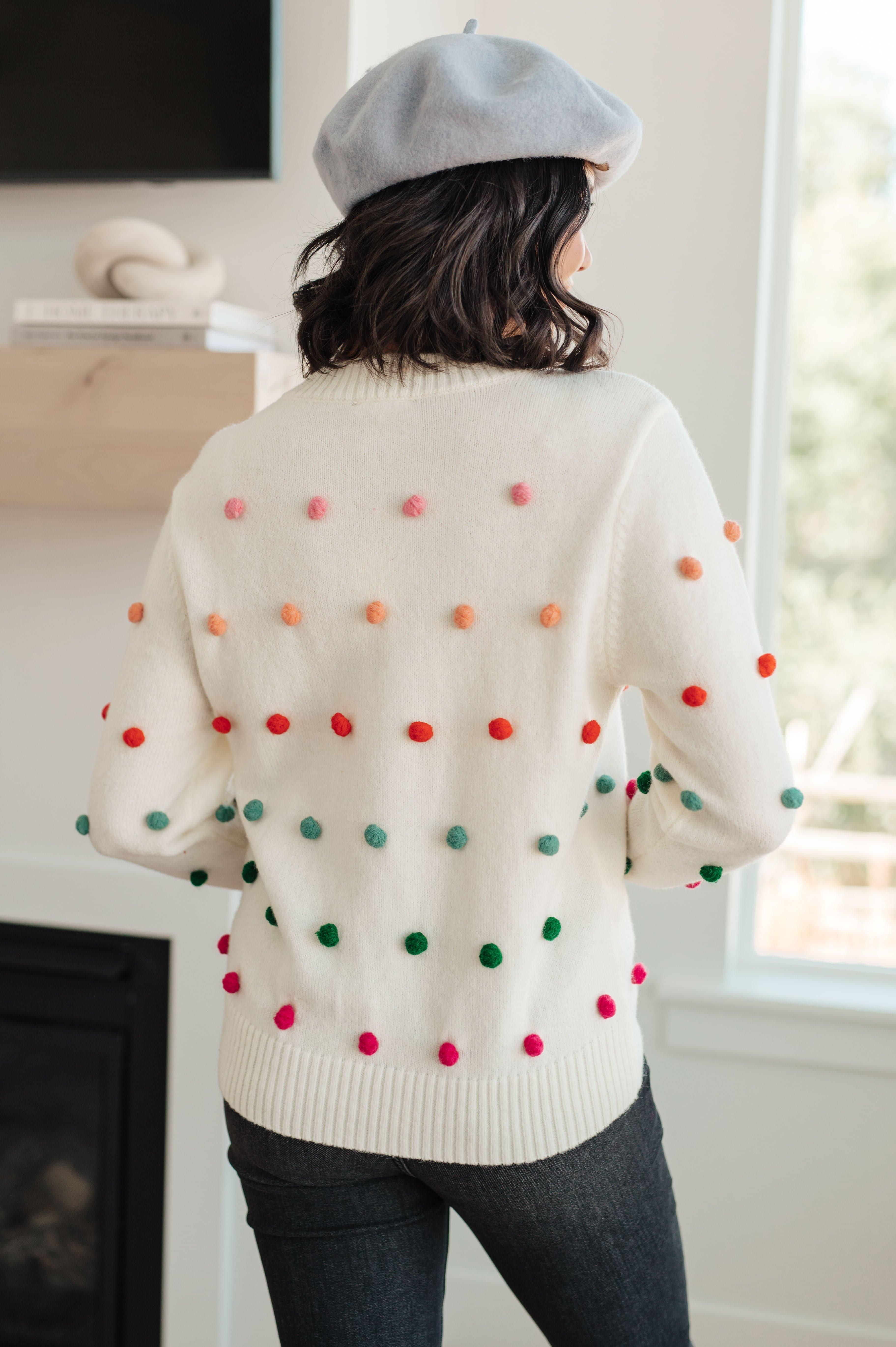 Candy Buttons Pom Detail Sweater - SwagglyLife Home & Fashion