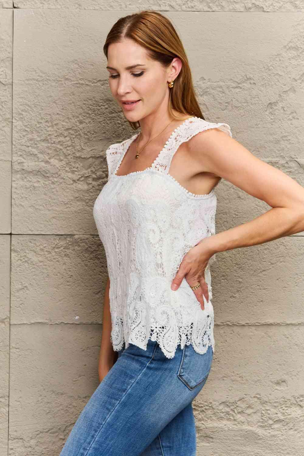 Carrie Paisley Lace Detail Square Neck Tank Top - SwagglyLife Home & Fashion