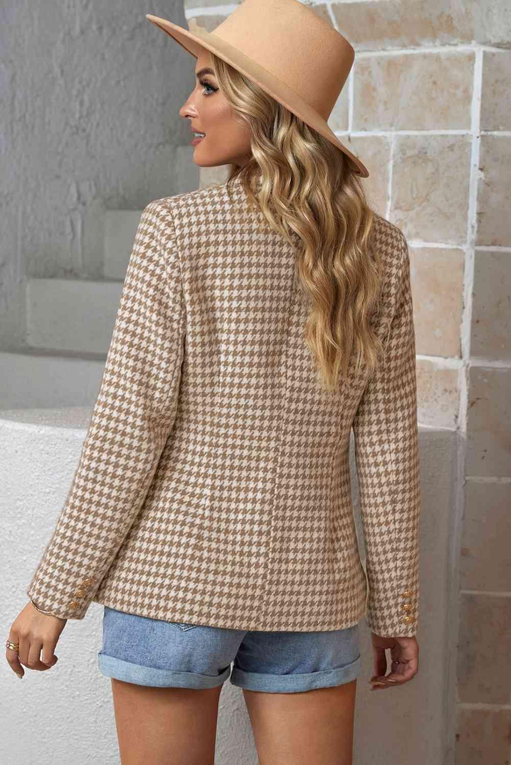 Catherine Houndstooth Double-Breasted Blazer - SwagglyLife Home & Fashion