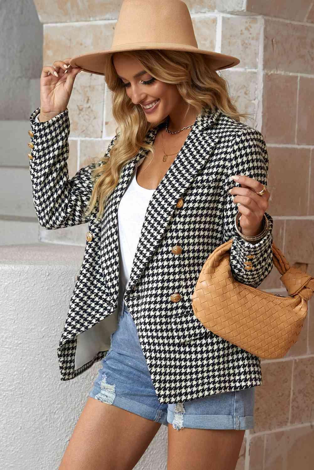 Catherine Houndstooth Double-Breasted Blazer - SwagglyLife Home & Fashion