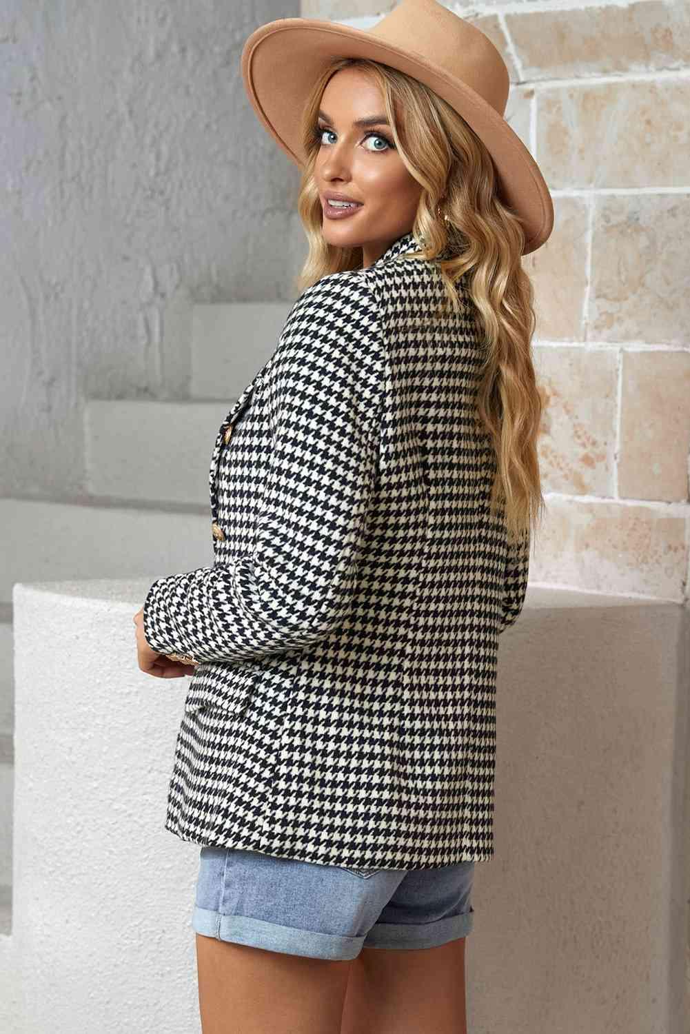 Catherine Houndstooth Double-Breasted Blazer - SwagglyLife Home & Fashion