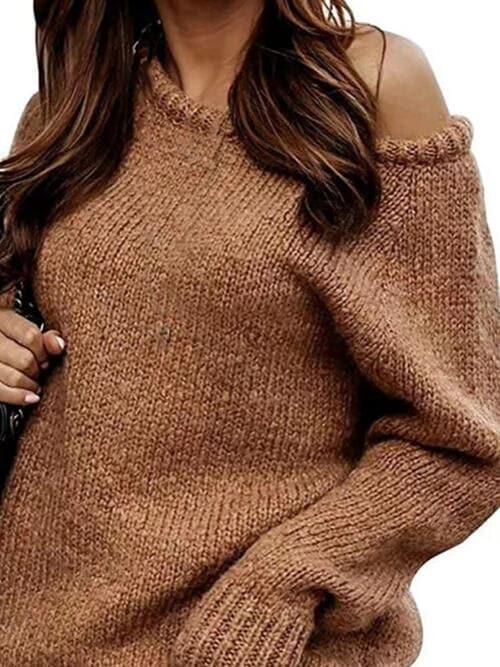 One Shoulder Long Sleeve Sweater - SwagglyLife Home & Fashion