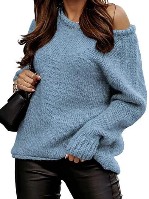One Shoulder Long Sleeve Sweater - SwagglyLife Home & Fashion