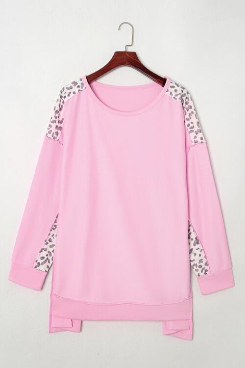 Celine Plus Size Animal Print Exposed Seam Long Sleeve Sweatshirt - SwagglyLife Home & Fashion