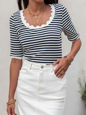 Chloe Striped Round Neck Half Sleeve T-Shirt - SwagglyLife Home & Fashion