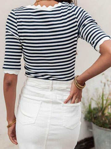 Chloe Striped Round Neck Half Sleeve T-Shirt - SwagglyLife Home & Fashion