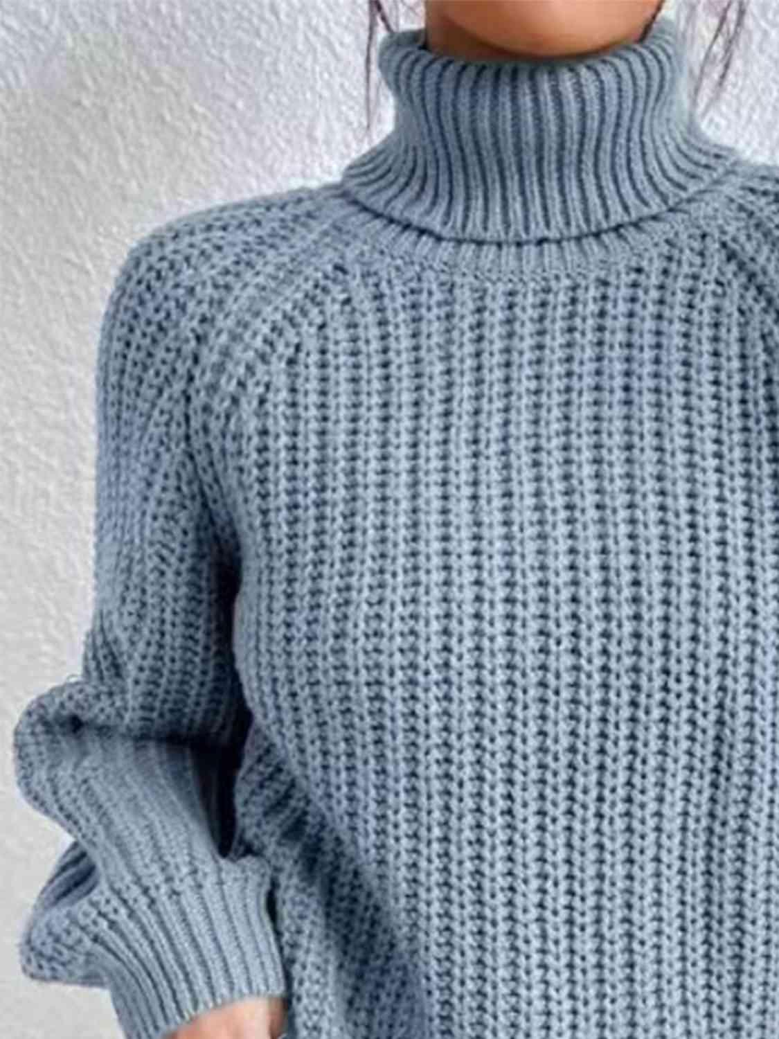Chrissie Full Size Turtleneck Rib-Knit Slit Sweater - SwagglyLife Home & Fashion