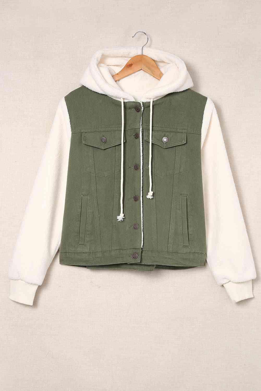 Christine Two-Tone Spliced Denim Sherpa Hooded Jacket - SwagglyLife Home & Fashion