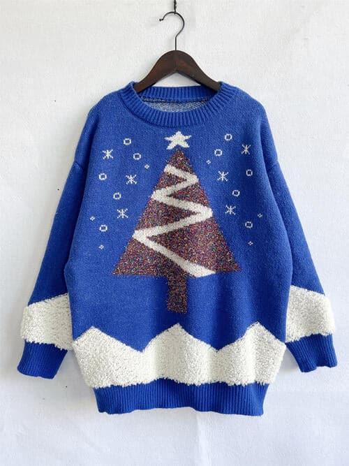 Christmas Tree Graphic Dropped Shoulder Sweater - SwagglyLife Home & Fashion