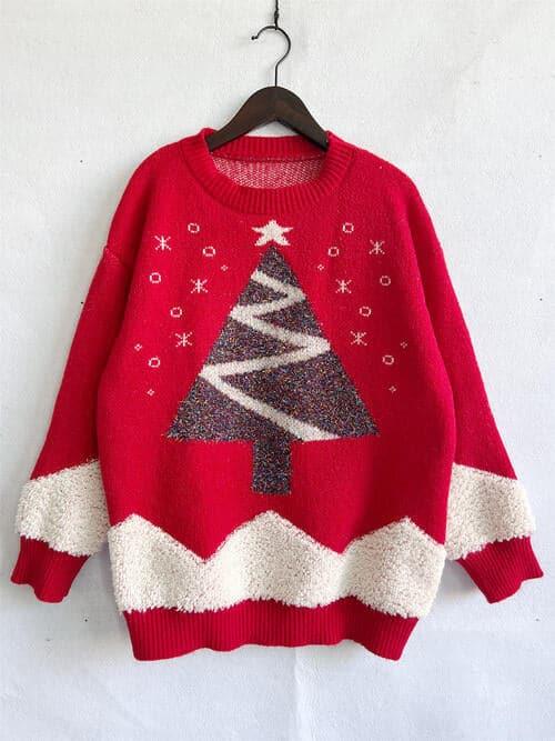 Christmas Tree Graphic Dropped Shoulder Sweater - SwagglyLife Home & Fashion