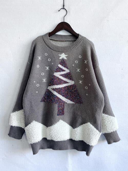 Christmas Tree Graphic Dropped Shoulder Sweater - SwagglyLife Home & Fashion