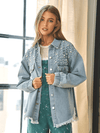 Collared Neck Raw Hem Dropped Shoulder Denim Jacket - SwagglyLife Home & Fashion