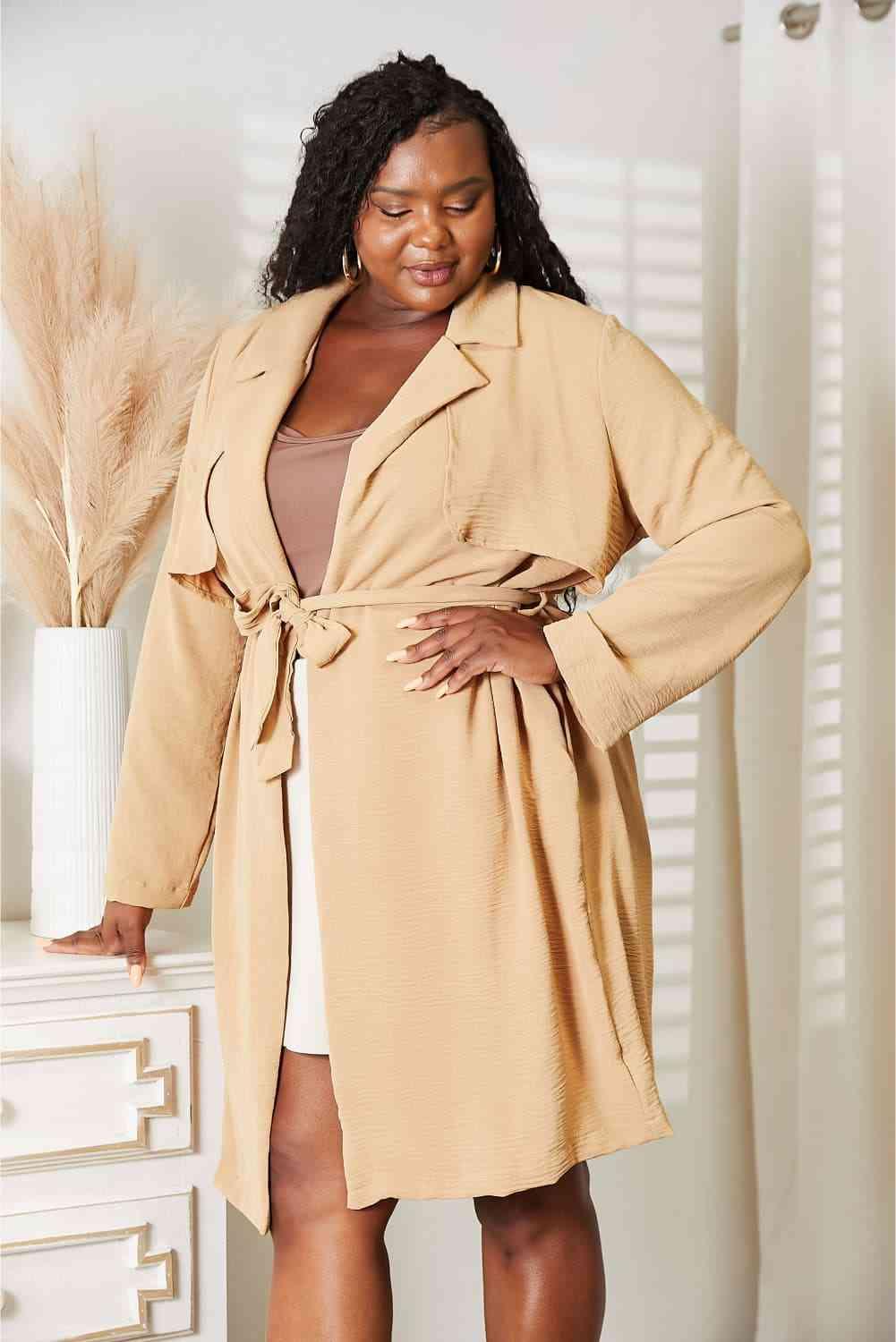 Culture Code Tied Trench Coat with Pockets - SwagglyLife Home & Fashion