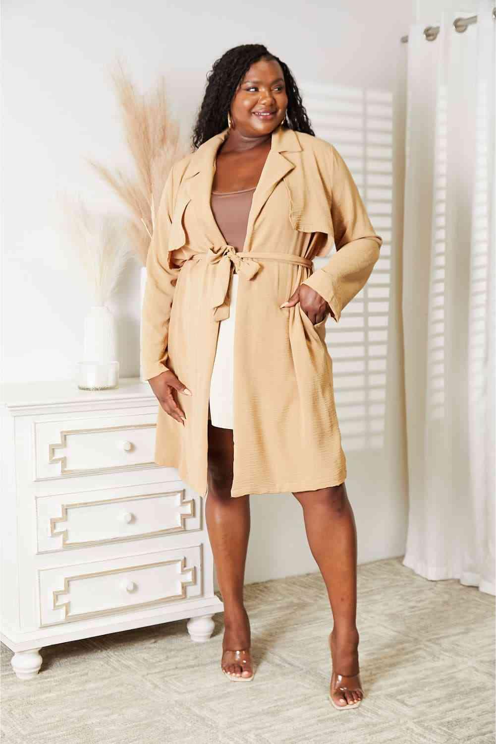 Culture Code Tied Trench Coat with Pockets - SwagglyLife Home & Fashion