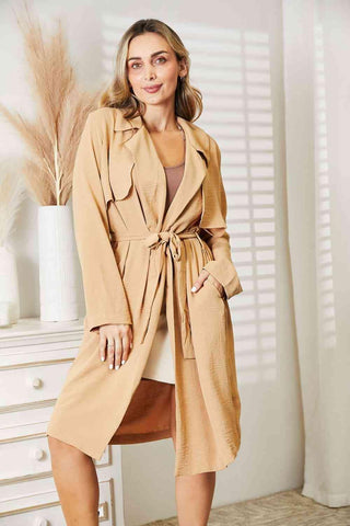 Culture Code Tied Trench Coat with Pockets - SwagglyLife Home & Fashion