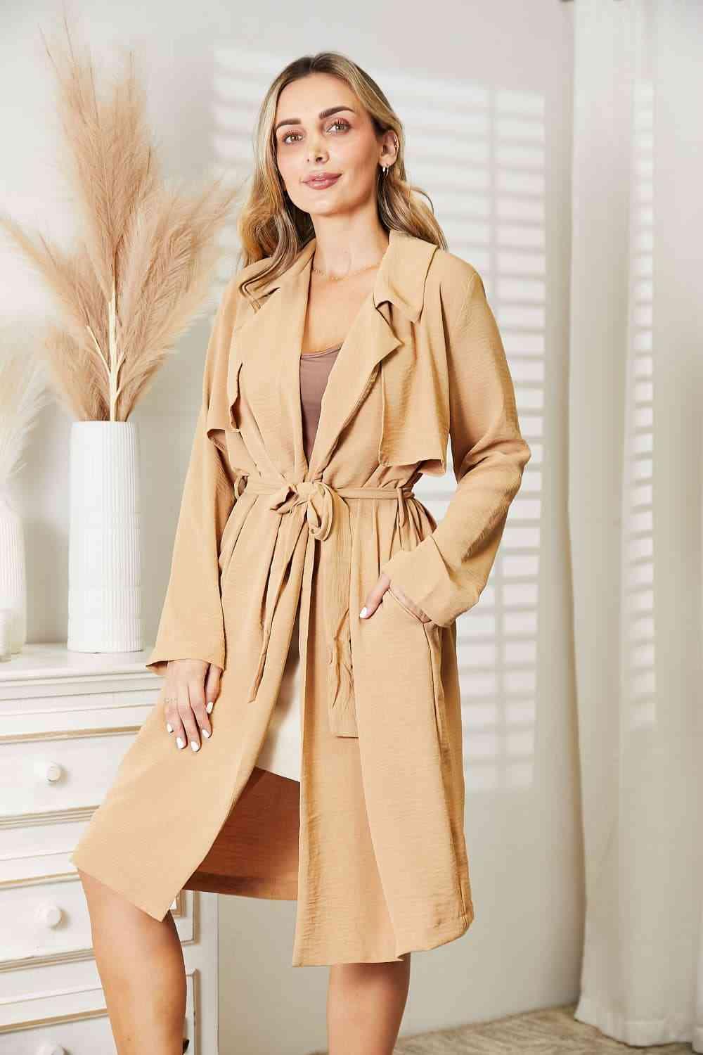 Culture Code Tied Trench Coat with Pockets - SwagglyLife Home & Fashion