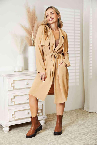 Culture Code Tied Trench Coat with Pockets - SwagglyLife Home & Fashion