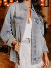 Dakota Rhinestone Detail Button Up Denim Jacket - SwagglyLife Home & Fashion