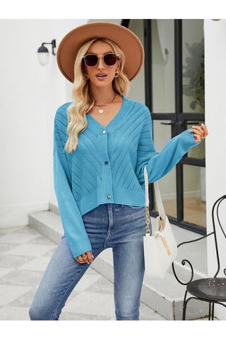 Dana Eyelet Button Front Long Sleeve Cardigan - SwagglyLife Home & Fashion