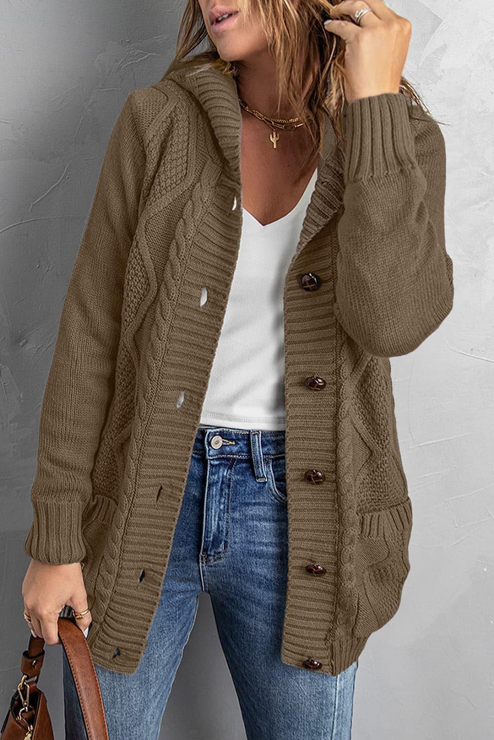 Button Front Hooded Cardigan with Pockets - SwagglyLife Home & Fashion