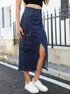 Slit Denim Skirt with Pockets - SwagglyLife Home & Fashion