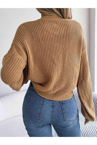 Dede Cable-Knit Round Neck Drop Shoulder Sweater - SwagglyLife Home & Fashion