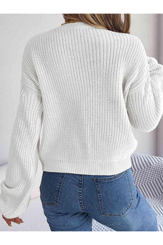 Dede Cable-Knit Round Neck Drop Shoulder Sweater - SwagglyLife Home & Fashion