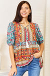 Double Take Bohemian Tassel Tie Puff Sleeve Babydoll Blouse - SwagglyLife Home & Fashion