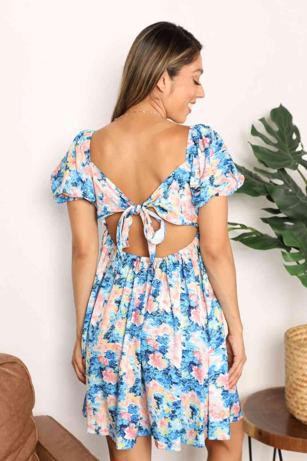 Double Take Floral Square Neck Puff Sleeve Dress - SwagglyLife Home & Fashion