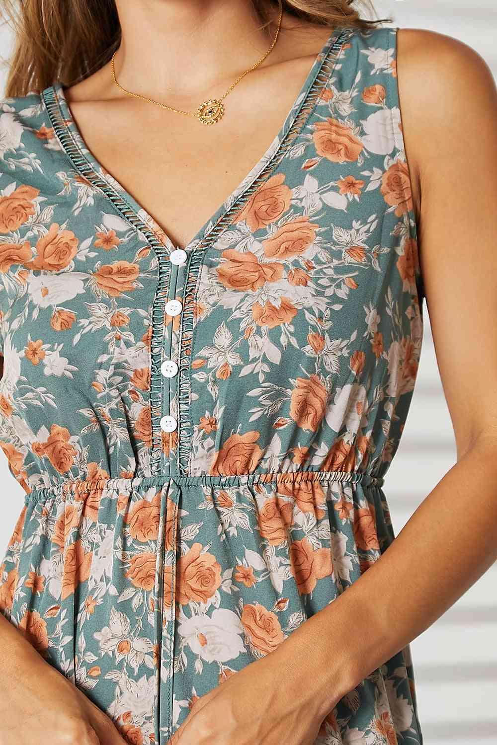 Double Take Floral V-Neck Tiered Sleeveless Dress - SwagglyLife Home & Fashion