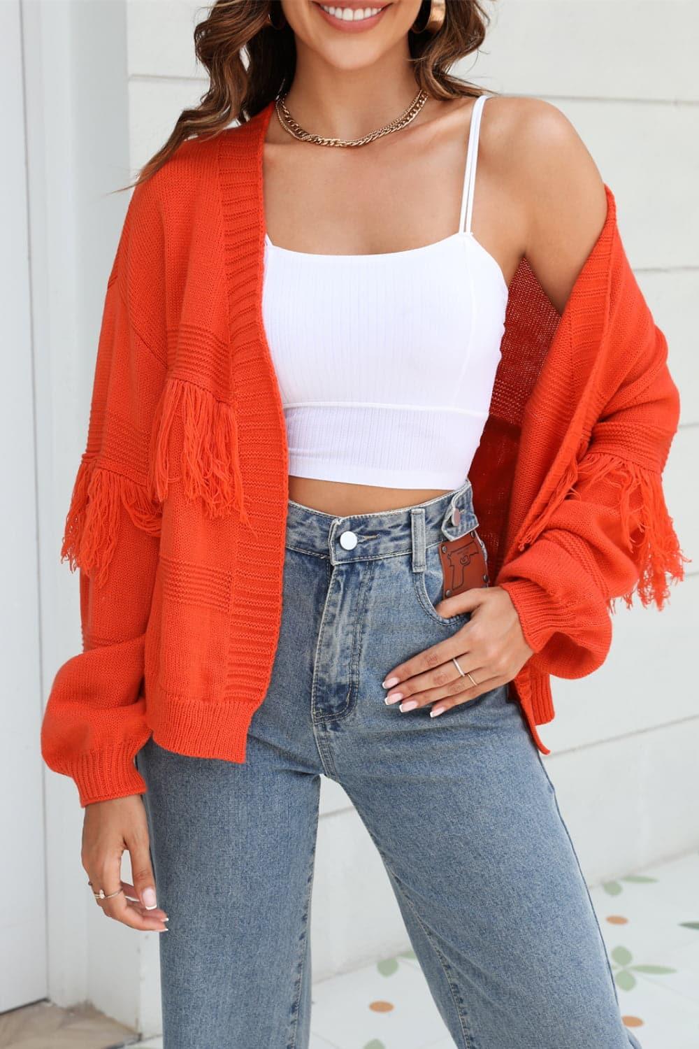 Double Take Fringe Trim Open Front Cardigan, 2 Colors - SwagglyLife Home & Fashion