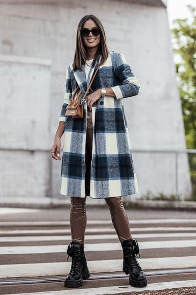 Double Take Full Size Plaid Button Up Lapel Collar Coat - SwagglyLife Home & Fashion